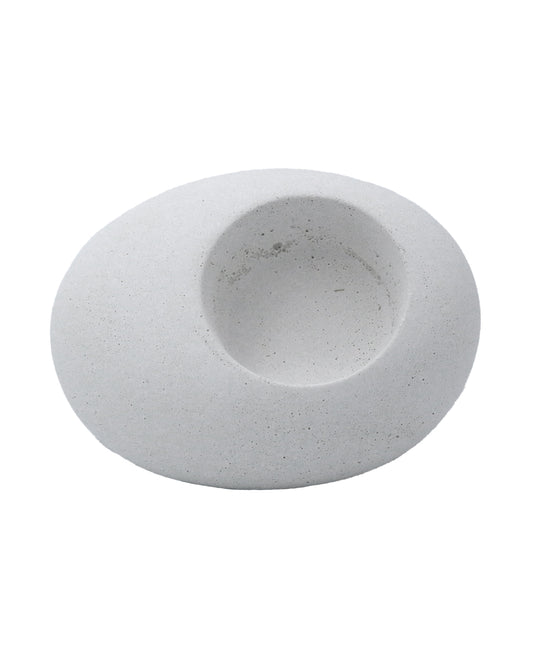 MINIMALIST OVAL WHITE CEMENT PEBBLE CANDLE HOLDER  3”x 2” x 1 ½”