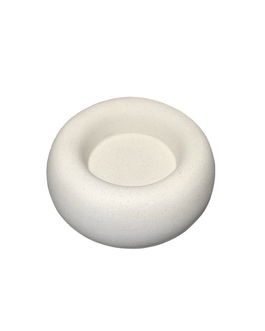 MINIMALIST ROUND WHITE CEMENT PEBBLE CANDLE HOLDER  2 1/2" X 1 1/4"